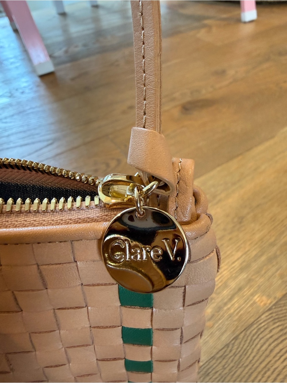 Clare V Woven Leather Clutch with tabs in bisque and with stripes - Picture 4 of 4